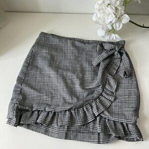 Checkered Gingham Wrap Mini Skirt